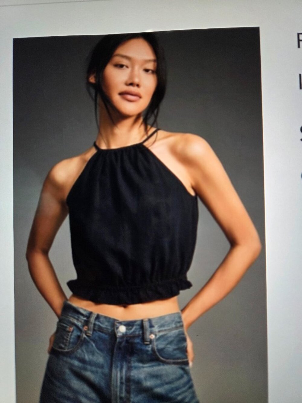 NWT Anthropologie Pilcro cropped linen halter top-L (Black)